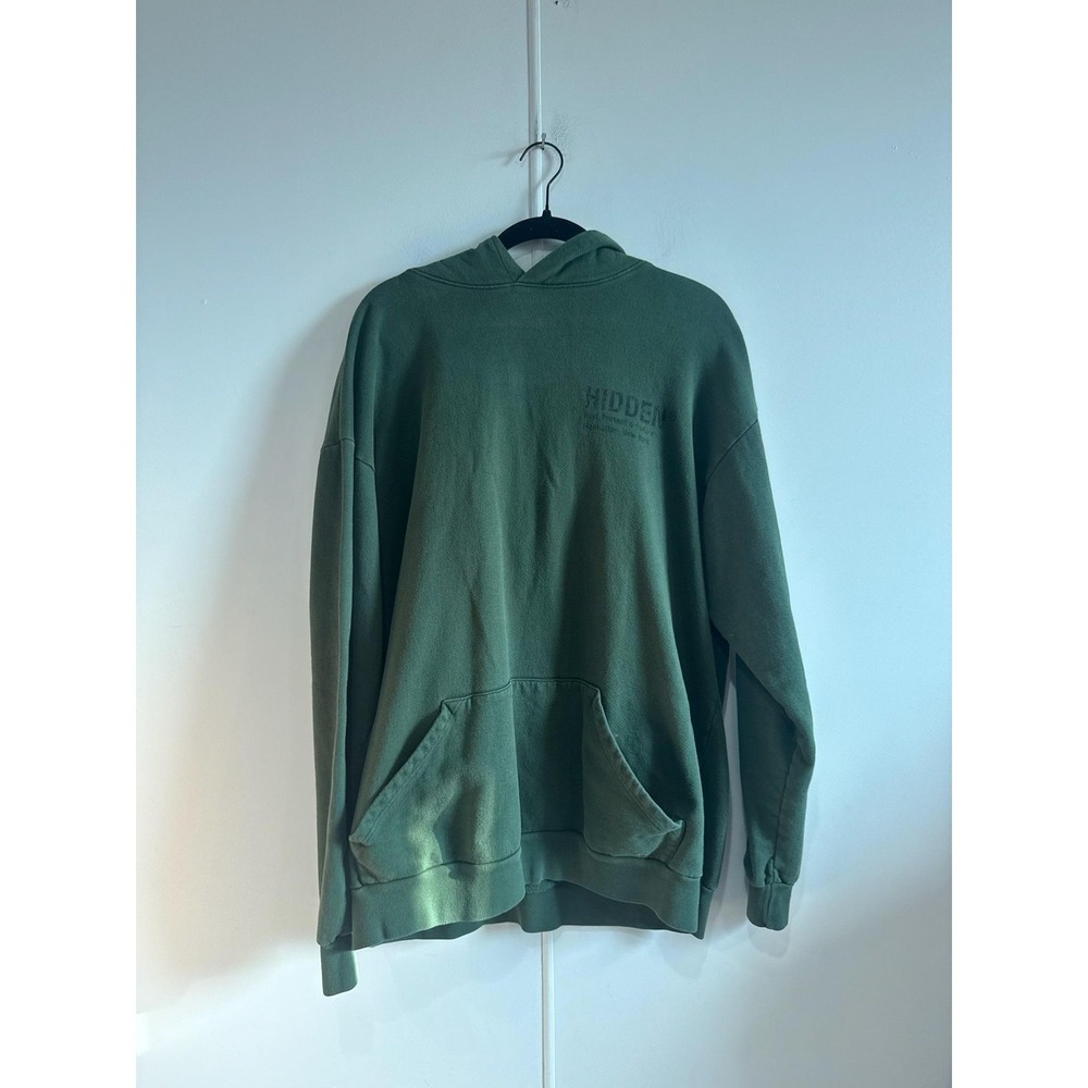 HIDDEN NYC Logo Hoodie Mens XL‎ Green Fleece Pullover Kangaroo Pocket Streetwear